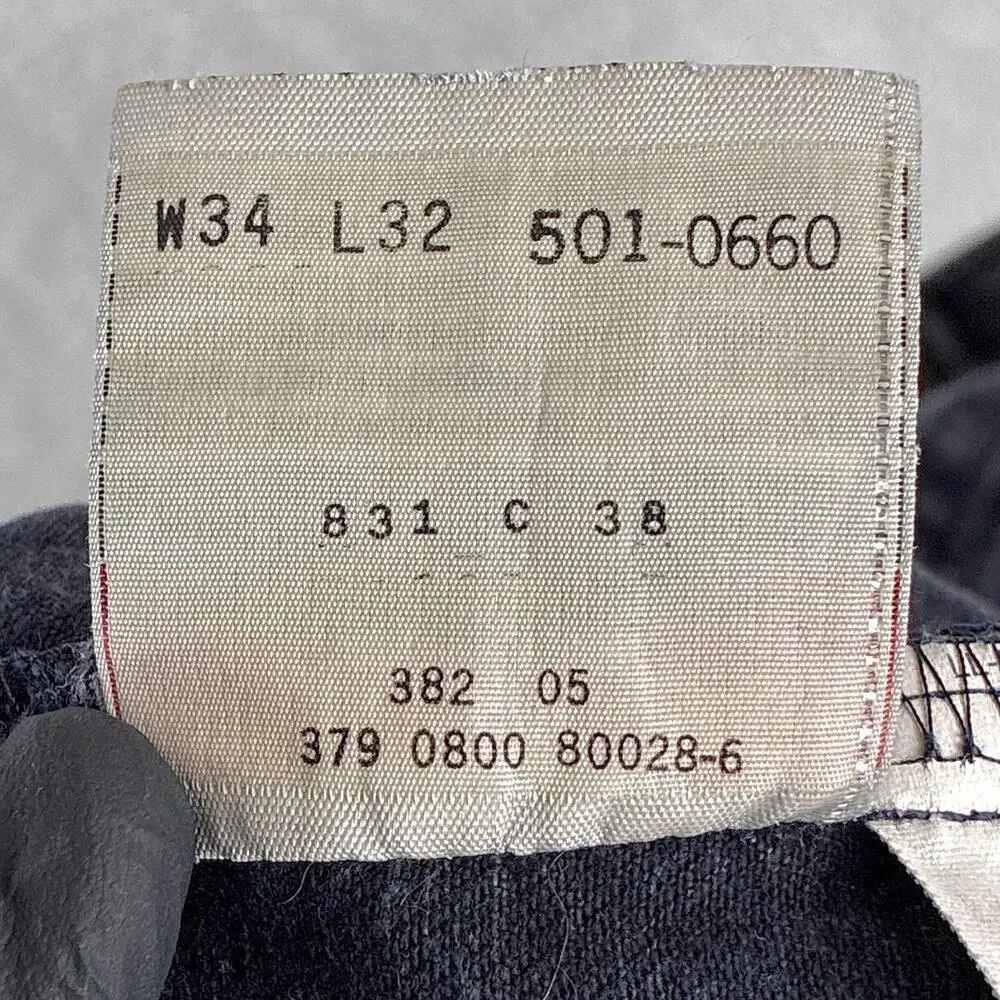 VTG Levis 501 Jeans Mens 34x32 (32x30) Sulphur Black 0660 Button Fly Made in USA